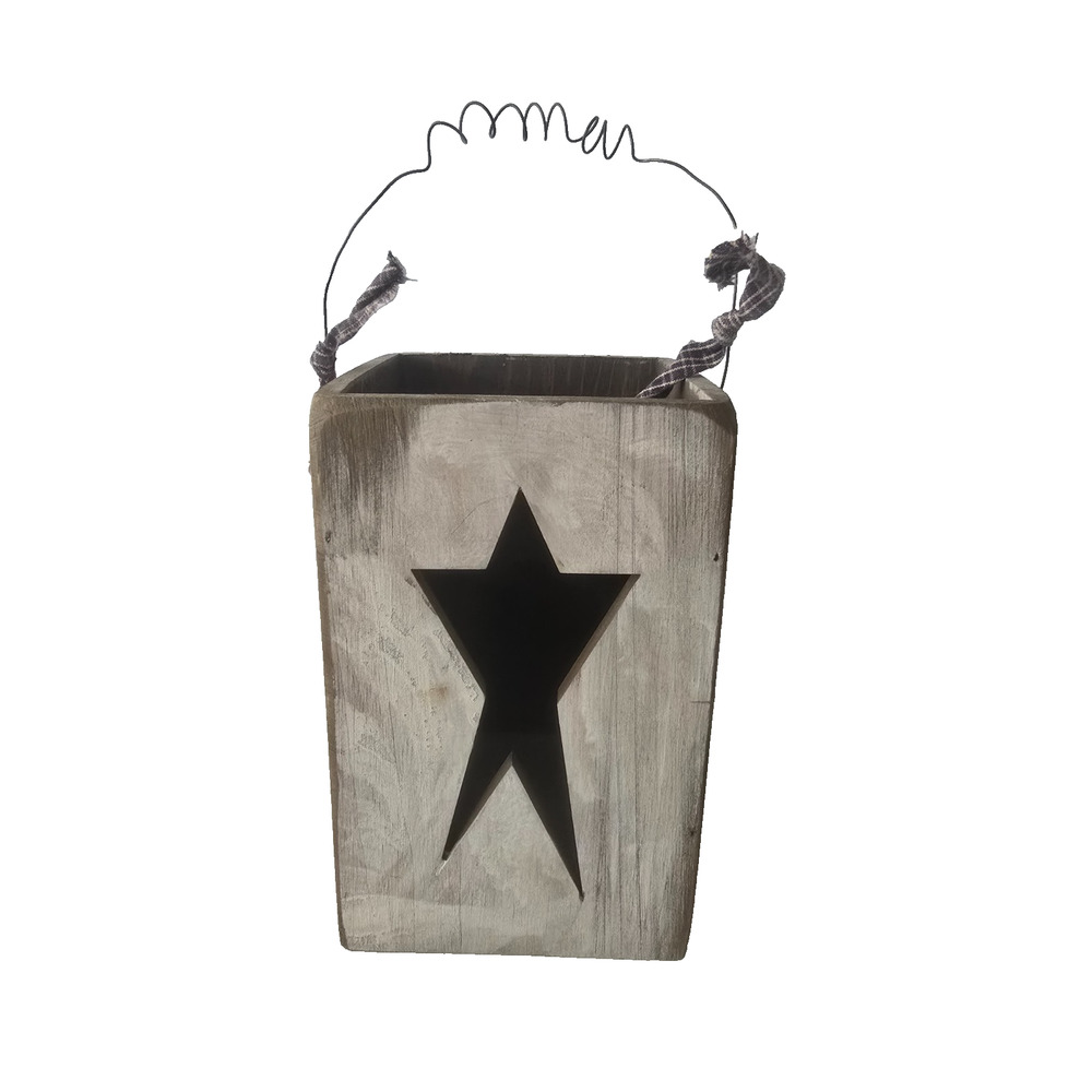Primitives by Kathy 7" Wood Star Lantern w Wire Handle